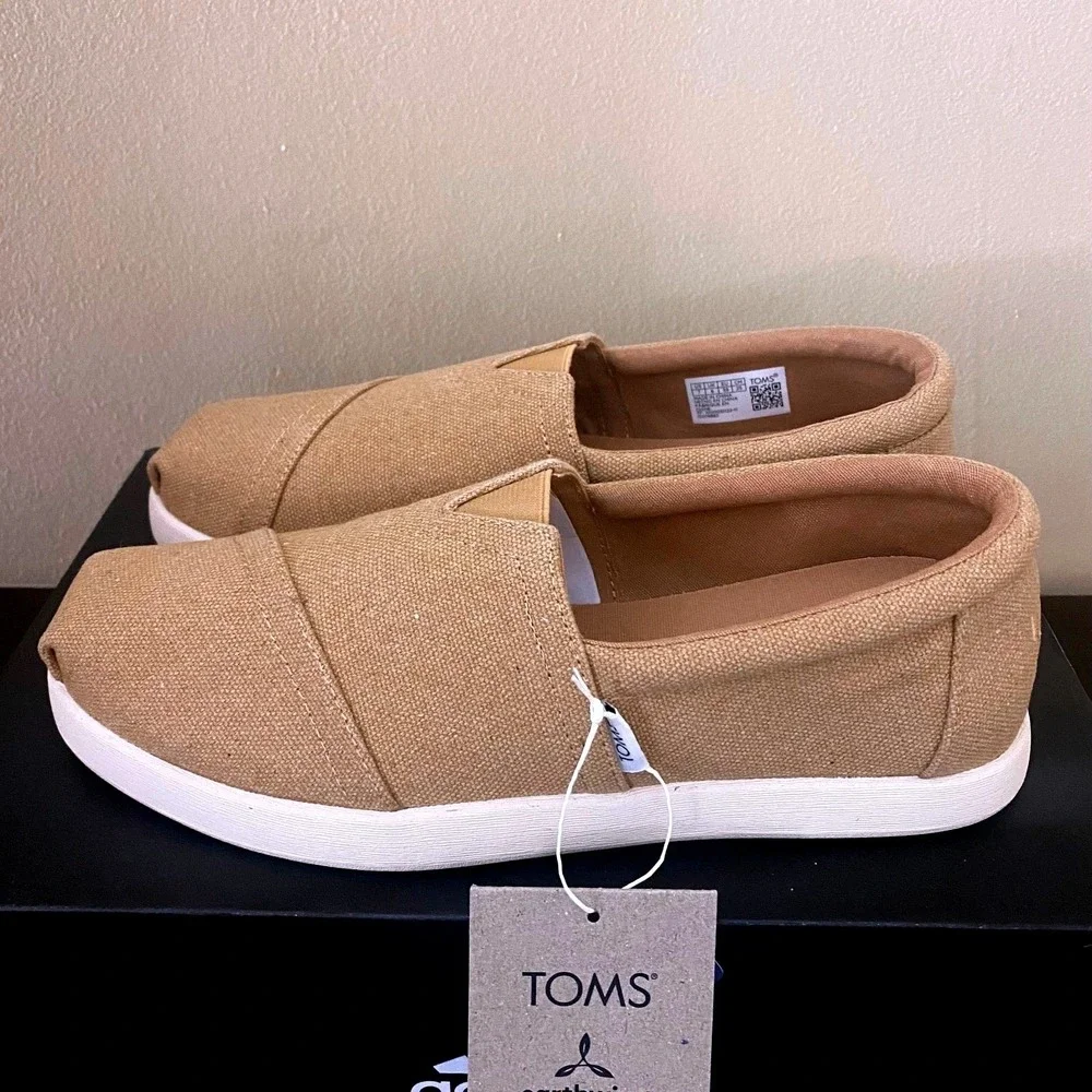 TOMS Alpargata Fenix Mens Tan Heritage Canvas Slip‎ On Sneakers Shoes Size 7